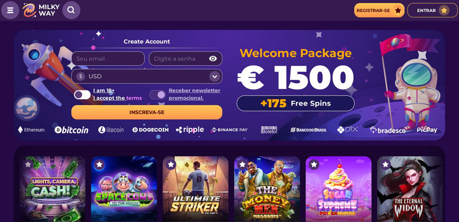 100 Rodadas Grátis Sem Depósito ao se Registrar no Cassino MilkyWay