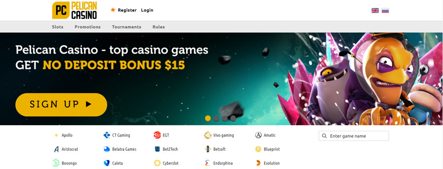 $15 bônus sem depósito ao se registrar no Cassino Pelican