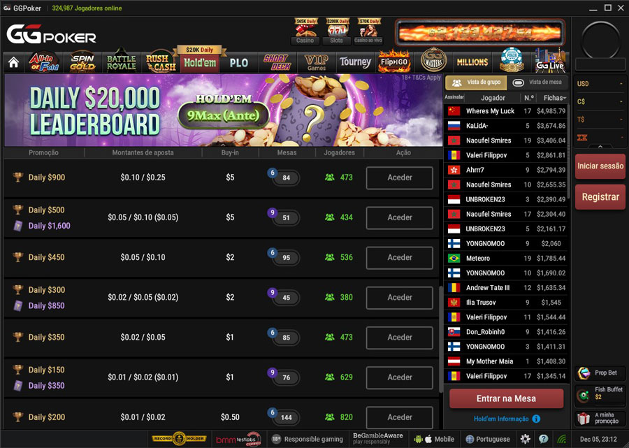 Torneios e Dinheiro Contra a Audiência Asiática Nos horários de pico, que ocorrem tarde da noite, mais de 150 mesas se reúnem nos micro-limites (NL2-NL50) e mais de 40 mesas nos limites mais altos. Mesmo para jogadores de altas apostas com NL1000-2000, geralmente há várias mesas ativas.